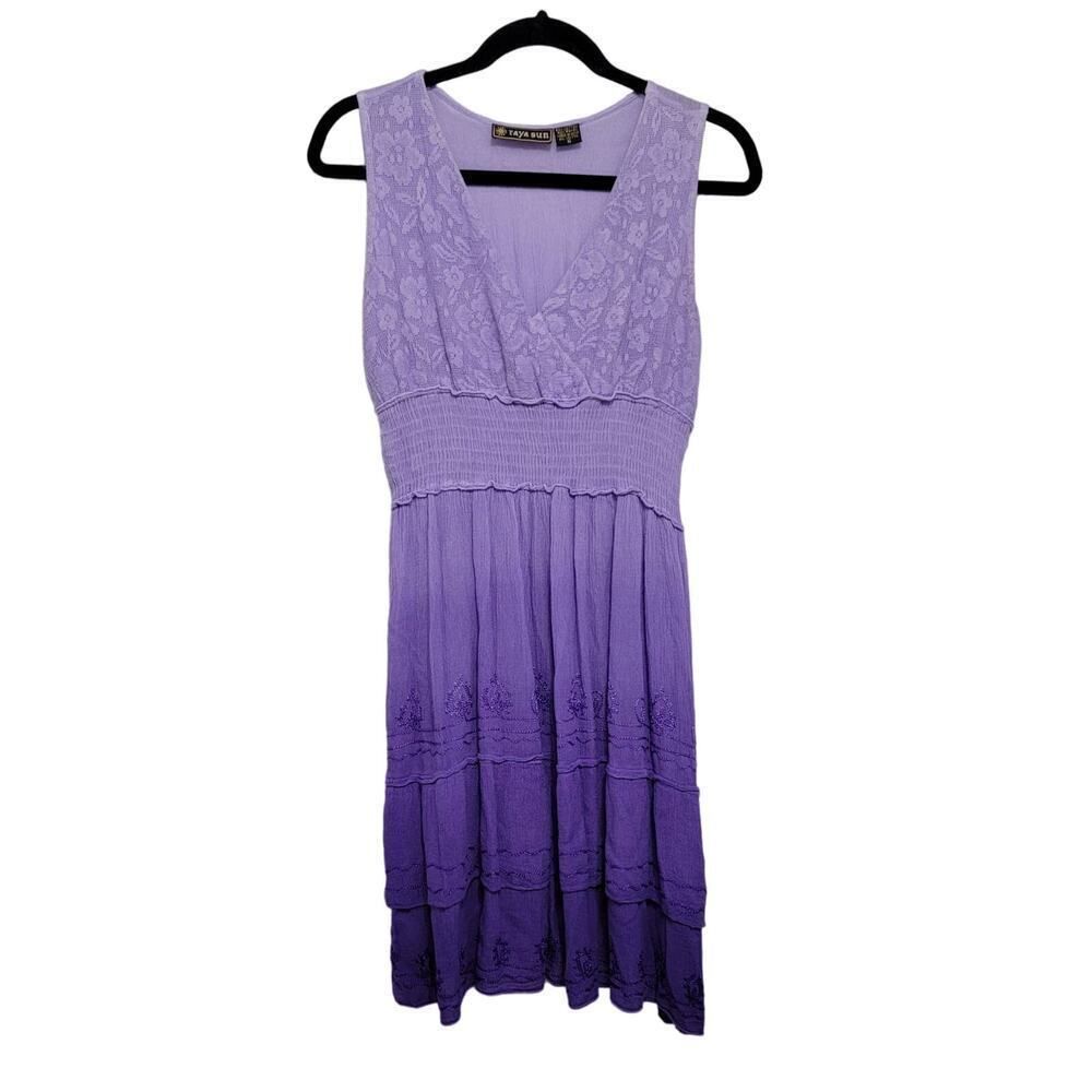 Purple Sleeveless Embroidered Boho Dress